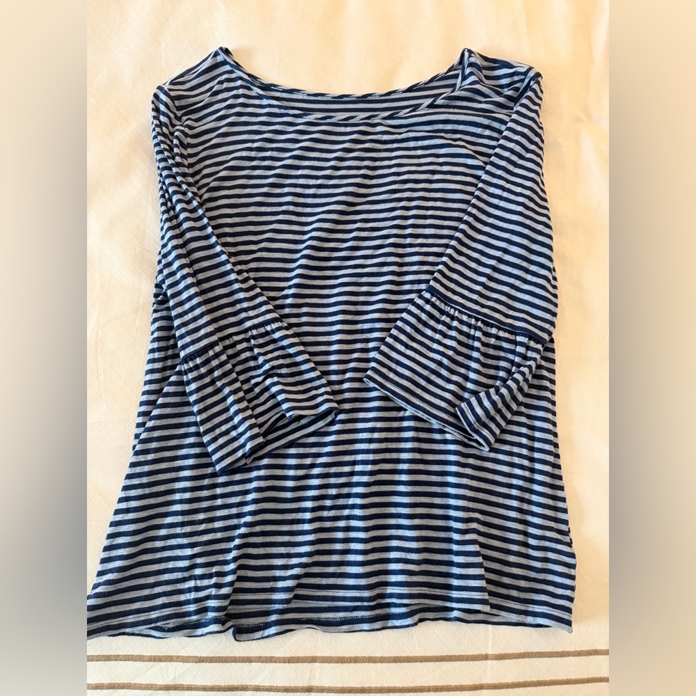 Southern Tide Navy and Light Blue Striped Long Sleeve Top